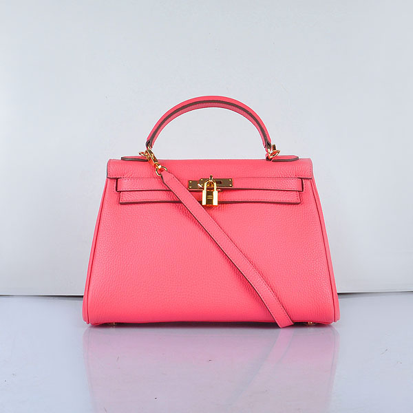 Hermes Kelly 32CM Tote Leather Bag Pink lipstick Silver